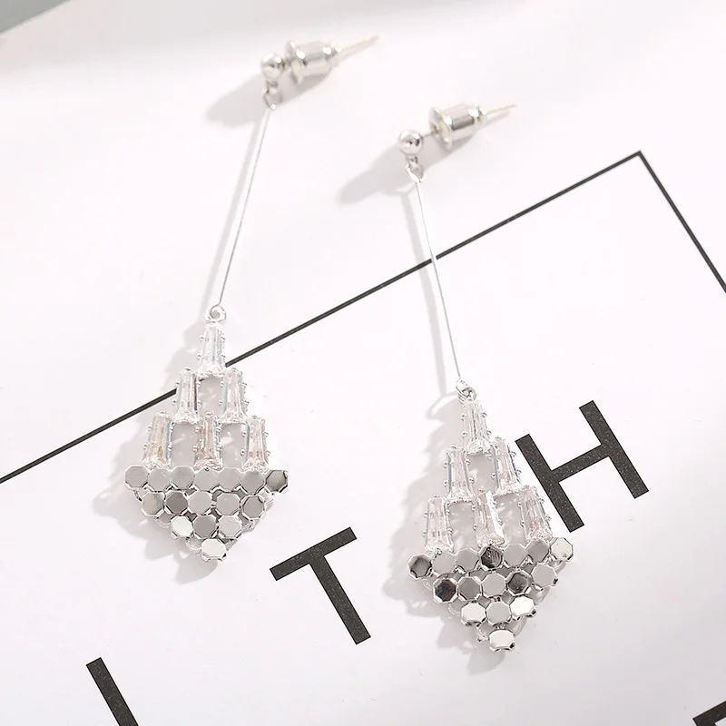 

New Unique Sequins Drop Line Long Earrings For Women Gold Color AAA Cubic Zircon Crystal Dangle Earring Jewelry Hot Oorbellen