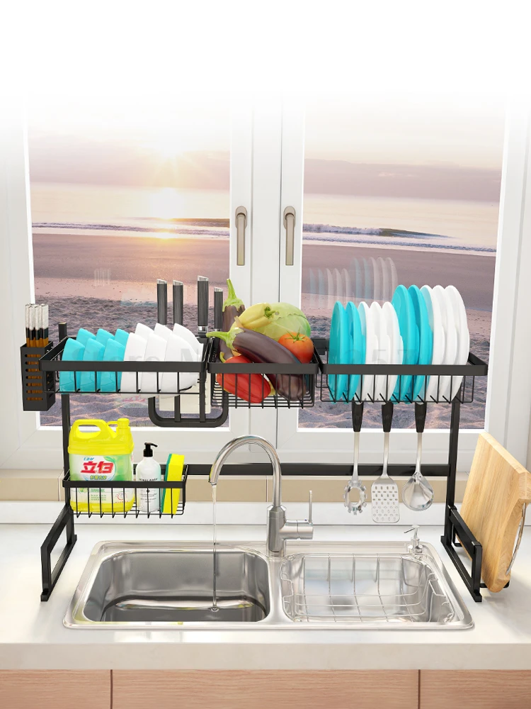 

Black dish rack sink storage rack stainless steel faucet bowl chopsticks drain rack kitchen dish rack sink storage rack