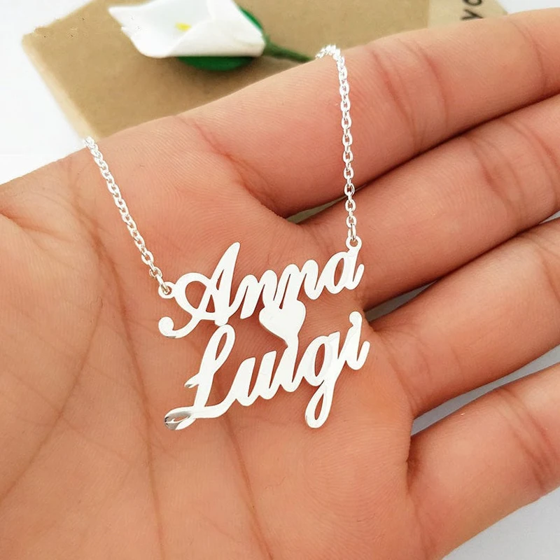 

Customized Double Names Necklace Stainless Steel Heart Nameplate Personalized Necklaces for Women 2020 Jewelry Bijoux Femme