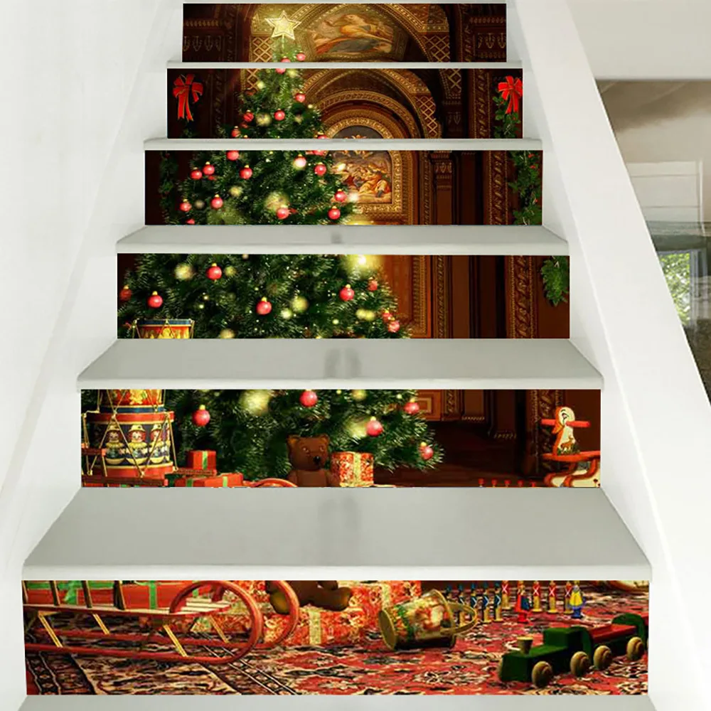 6pcs/set 3D Christmas Creative Staircase Stickers Christmas Tree