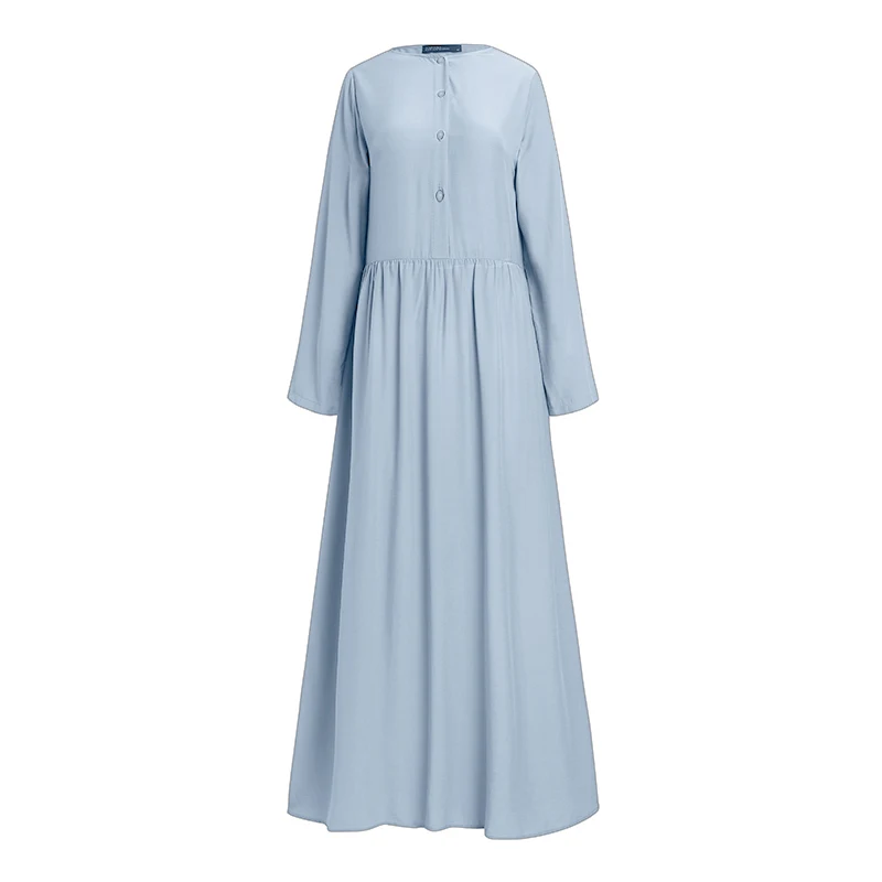 Retro Muslim Islamic Robe Womens Autumn Dress ZANZEA Casual Long Sleeve Button Maxi Vestidos Female Solid Turkish Clothing