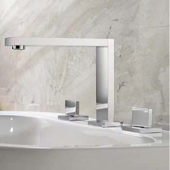 

Fashion copper three-hole basin faucet split double handle suitable for cold and hot mixing faucet beside bathtub