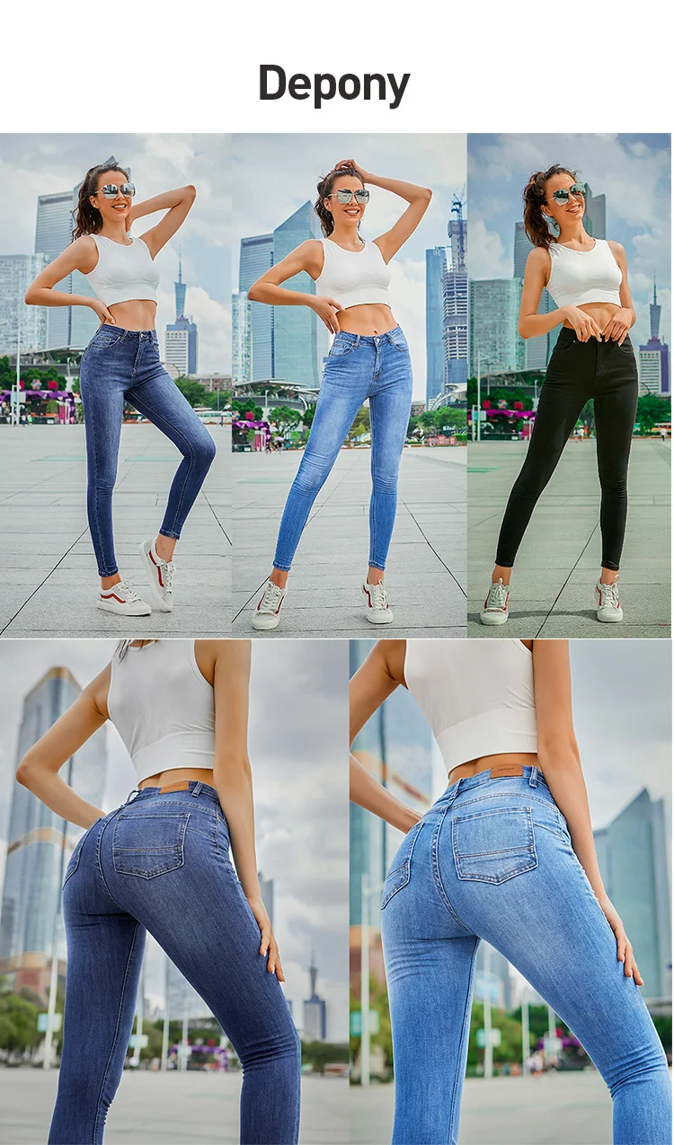 Depony High Waist Pencil Jeans Stretch Lycra Pencil Pants Women Black Denim Skinny Jeans Elastic Slim Pants Plus Size dsquared jeans