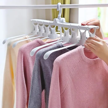 

YIWUMART 8 in 1 Magic Clothes Hanger Multi-Layer Folding Plastic Hangers Wardrobe Space Saving Storage Artifact Home Drying Rack