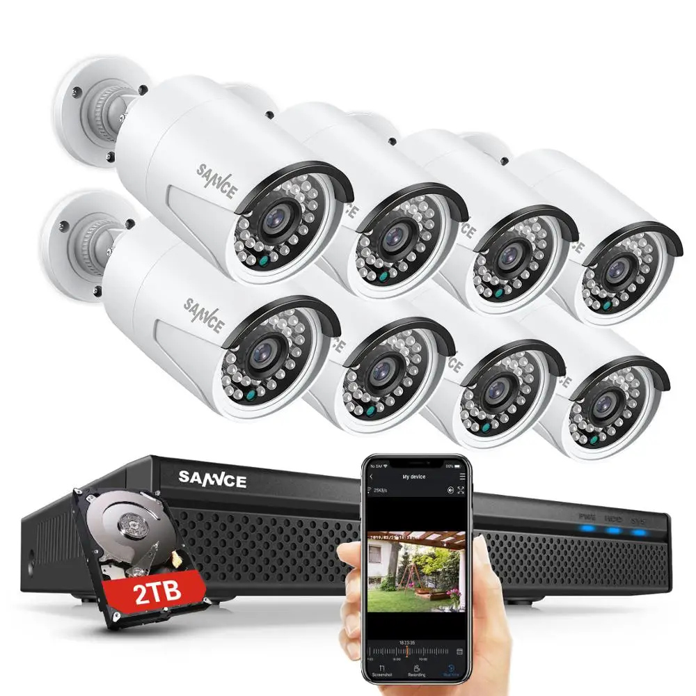 Online SANNCE 8CH POE 5M NVR Kit CCTV sistema de seguridad 2MP IR exterior impermeable cámara IP con micrófono Audio registro video de Vigilancia Conjunto