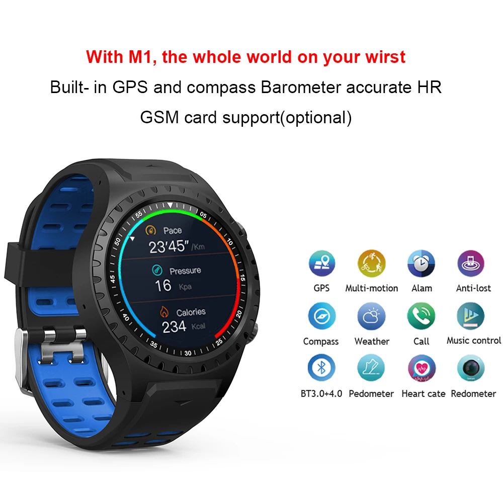 M1 gps Bluetooth Смарт часы IP67 спортивные водонепроницаемые часы монитор сердечного ритма часы сенсорные умные часы Поддержка SIM& телефонный звонок
