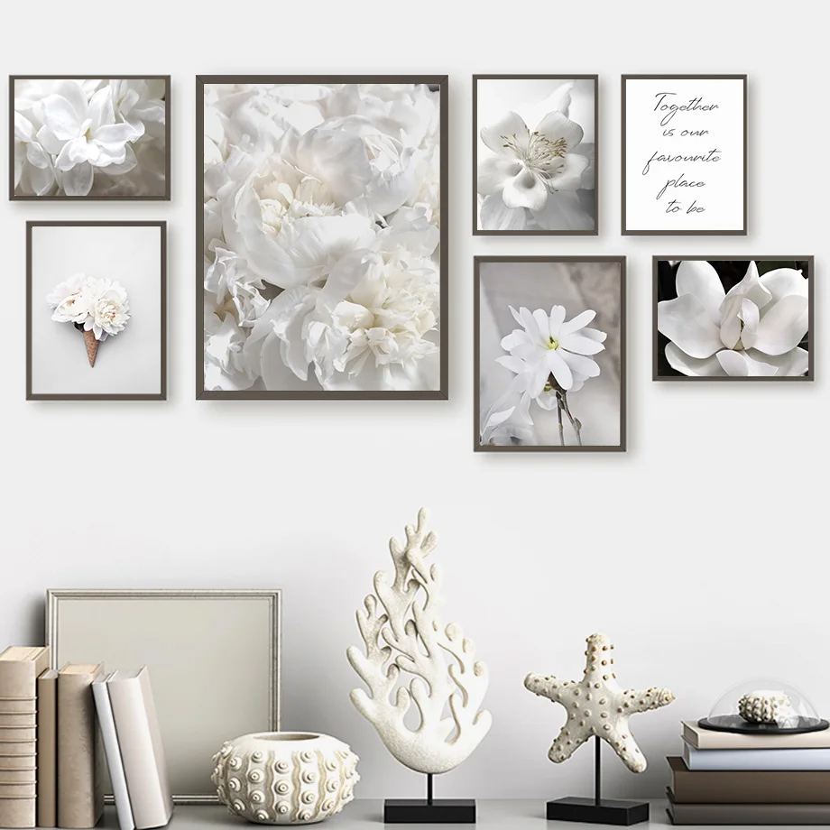 

White Fresh Flower Rose Peony Lily Wall Art Canvas Painting Nordic Posters And Prints Plants Wall Pictures For Living Room Decor