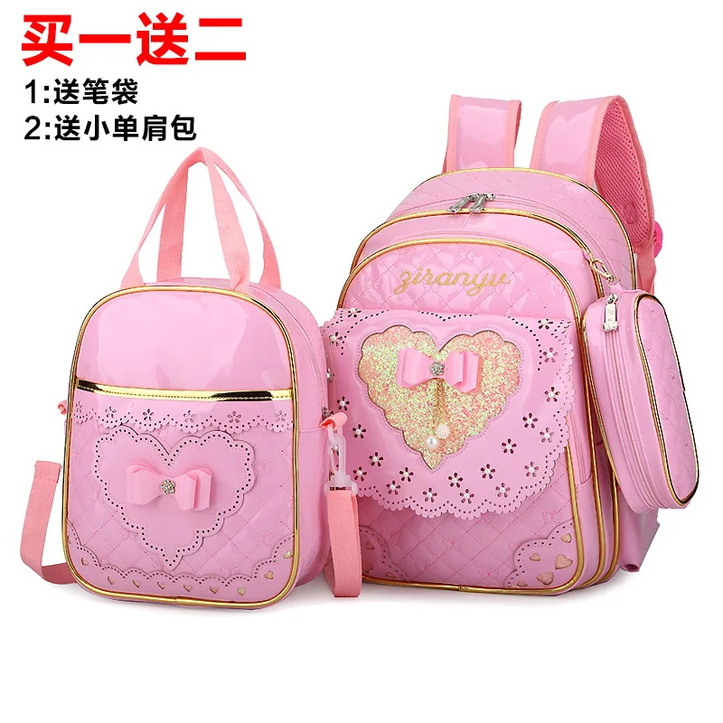

Korean-style Princess-Style PU Leather School Bag Schoolbag for Elementary School Students Backpack Burden Relieving Spine-Send