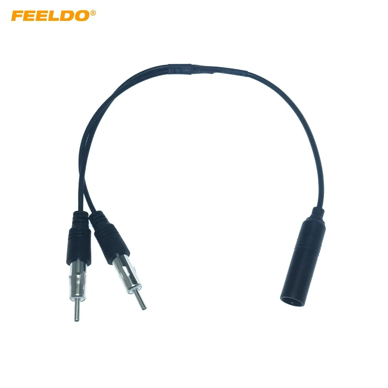 

FEELDO Car Stereo Audio Cable Radio Antenna Aluminum Plug In 2 For 1 Extension Auto FM/AM Antenna Cable Adapter
