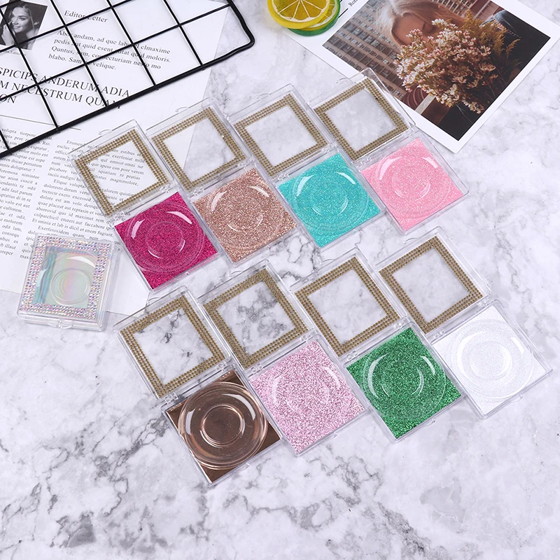 Square Diamond False Eyelash Packaging Box Fake 3d Mink Eyelashes Boxes Diamond Case Lashes Empty