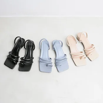 

Designer Slingback Sandals Summer Shoes Woman Square Toe Pinch Low Heels Sandals Narrow Band Elegant Mules Party Shoes Female