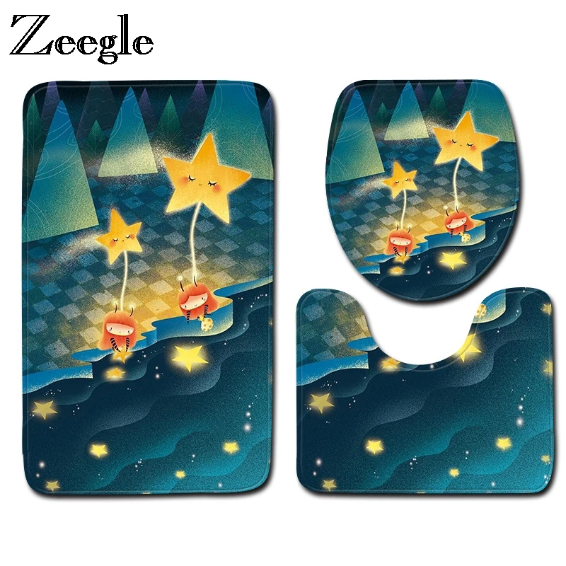 Zeegle мультяшный коврик для туалета, ванной комнаты, набор ковров, Противоскользящие коврики для ванной, коврик для ванной комнаты, Впитывающий Коврик для ванной, коврик для душа, напольные коврики