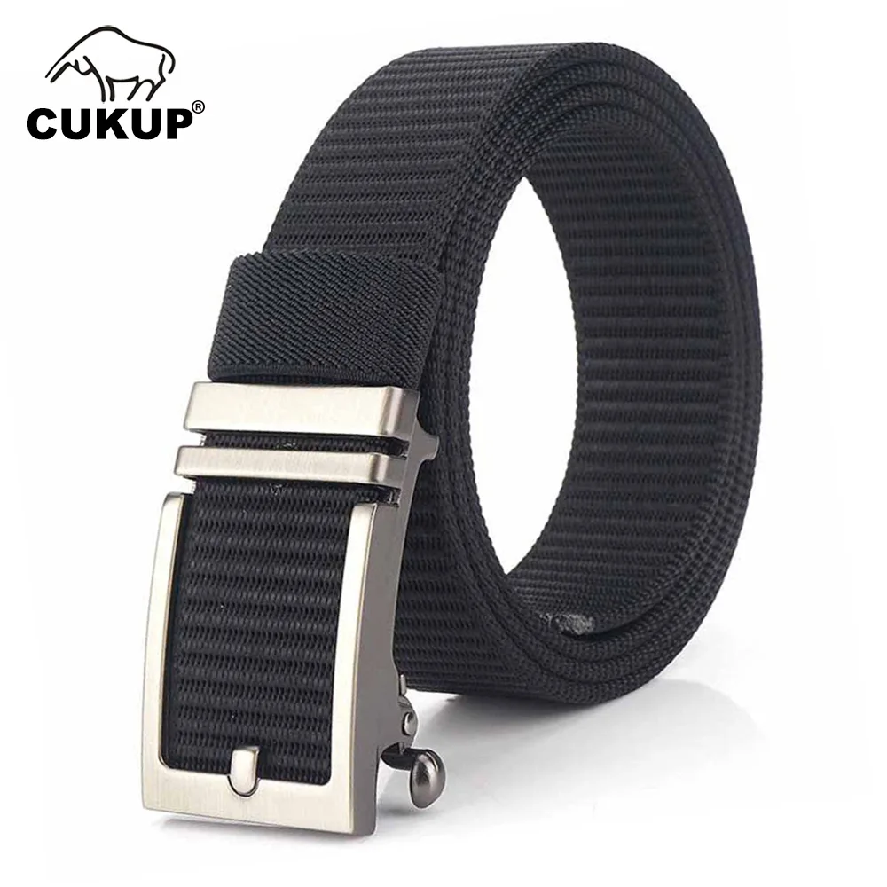 CUKUP 2022 New Arrival Geometric Smooth Buckles Metal Male Good Quality Nylon Belt Jeans Accessories for Men 3.4cm Width CBCK179