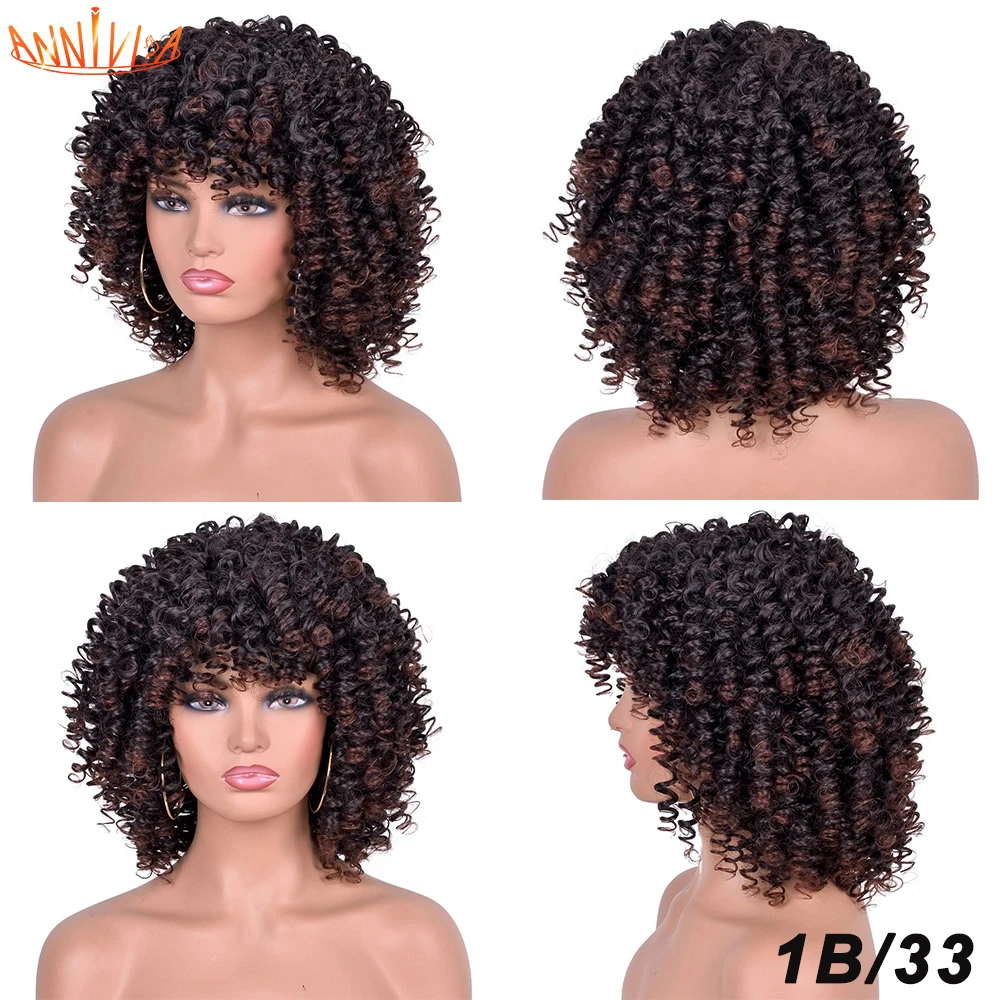Peruca com Franja Peruca de Cabelo Comprimento do Ombro Resistente ao Calor para África Afro Kinky Encaracolado Curto Sintético Fibra América Preto 8 peruca de cabelo sintético comprimento do ombro