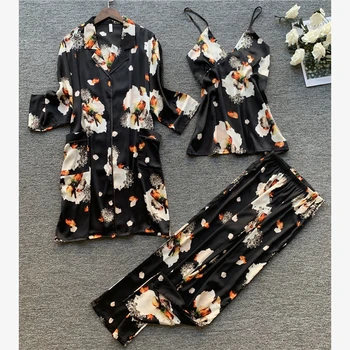 

Floral Printing Womens Silk Pajamas Pajama Sets Home Clothes Loungewear Women Pj Sleep Set Satin Sleepwear Pijama Mujer Pijamas