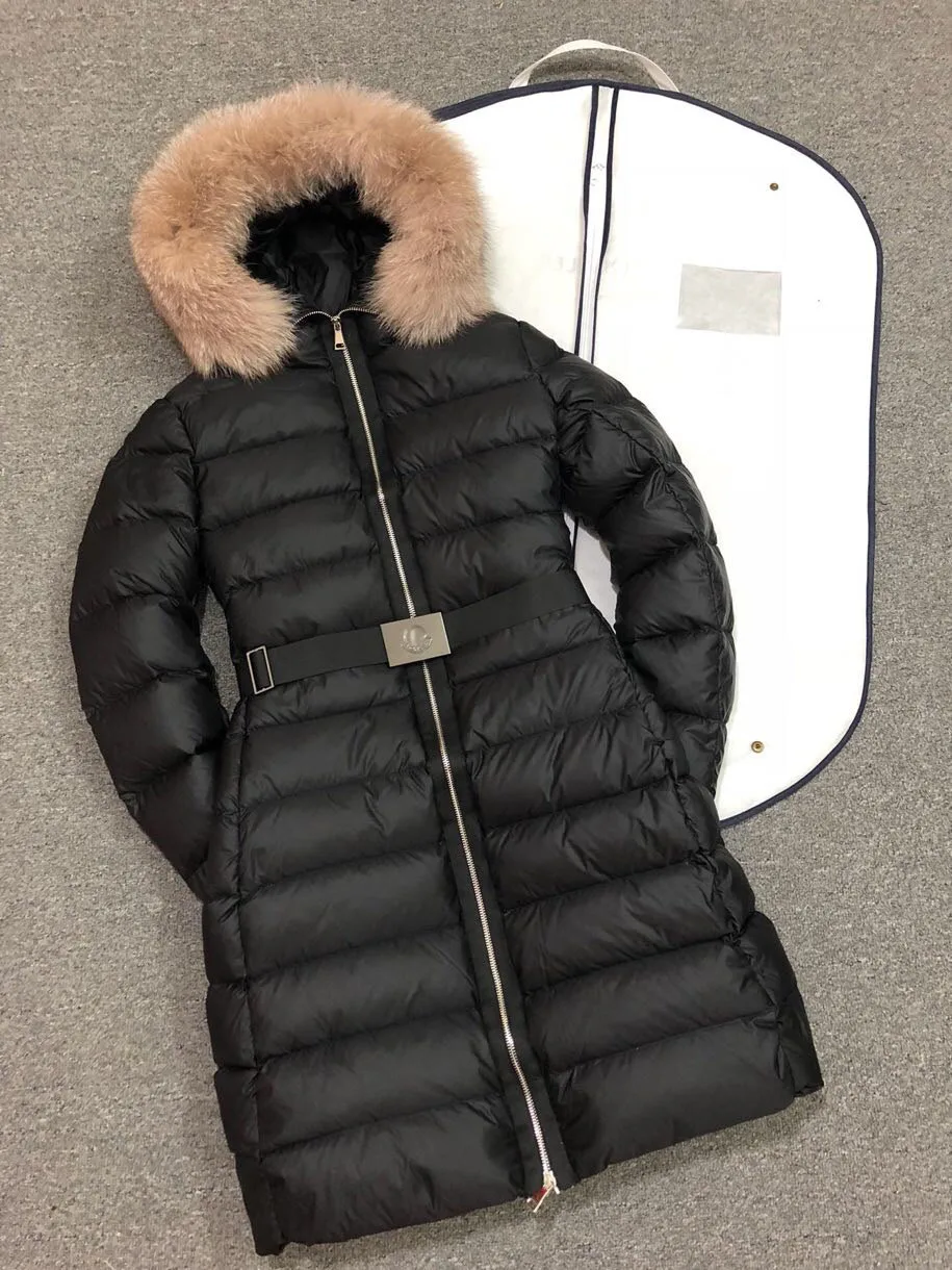 Ladies Coat Women's Down Coat Lady Down Parkas Long Winter Jacket Coat Clothes Black White Warm Fur Collar Hooded Down Jacket