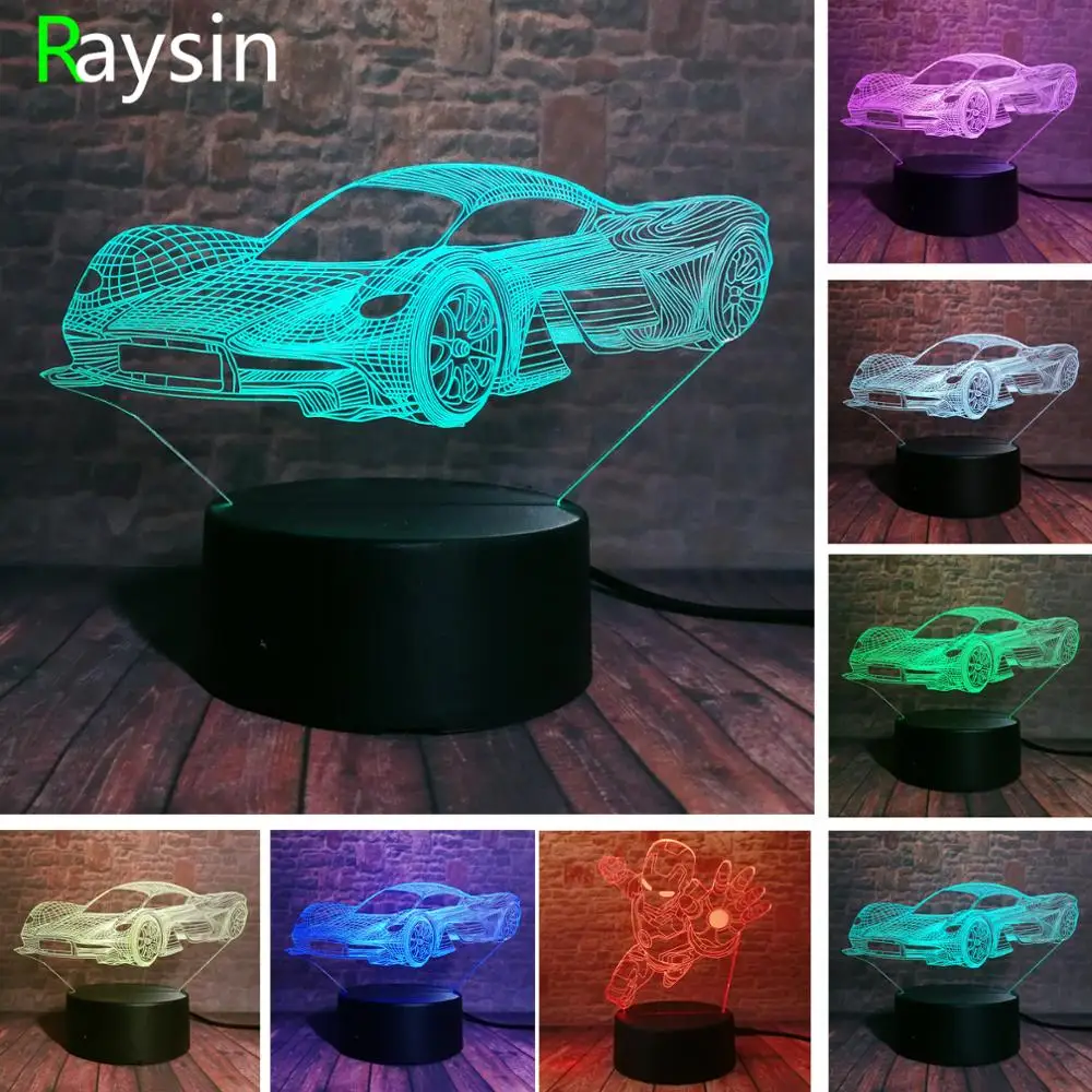 

Man's Cool Modern Ferrari Car Creative 3D Racing Car Night Light 7 Colors Change with Remote 3D Optical Illusion Boys Room Decor