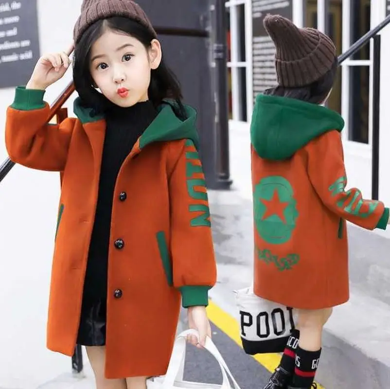 

Girl's Woolen Coat Jacket Autumn and Winter 2019 New Korean Version of The Big Boy Long Section Plus Velvet Thick Woolen Coat 2