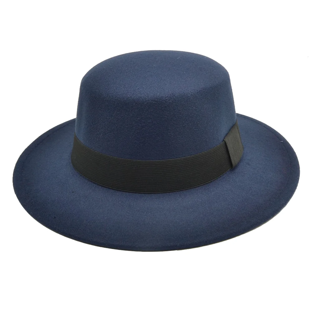 navy Wool Hat Vintage British Wind Bow Hat Flat Hat for Spring Autumn Winter M88 - Цвет: navy