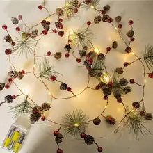 20 светодиодный Сосна иглы шишка ягоды декоративные гирлянды теплые огни Рождественская елка Новогоднее украшение