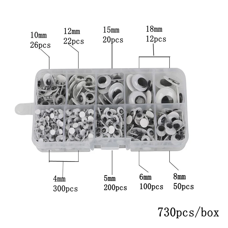 100-730 шт/партия 4-18 мм пластиковые черные Поддельные глаза самоклеющиеся для DIY плюшевое животное, куклы детские игрушки для ручной работы кукла аксессуары - Цвет: box mix 730pcs