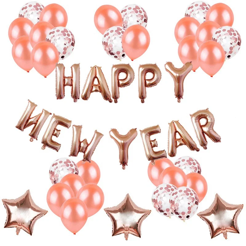 45pcs set-16in HNY Розовое золото, вечерние бумажные кружки, тарелки, салфетки, соломенные, для дня рождения, для девочек, для вечеринки в честь рождения, свадьбы, шампанского, золотые принадлежности - Цвет: 45pcs set-16in HNY