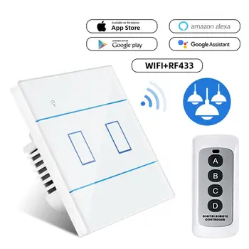 

Wifi Remote Touch Wall Switches Smart Light Home Wall 433MHz RF Remote App Control 1/2/3 GANG EU/UK Type And White Remote