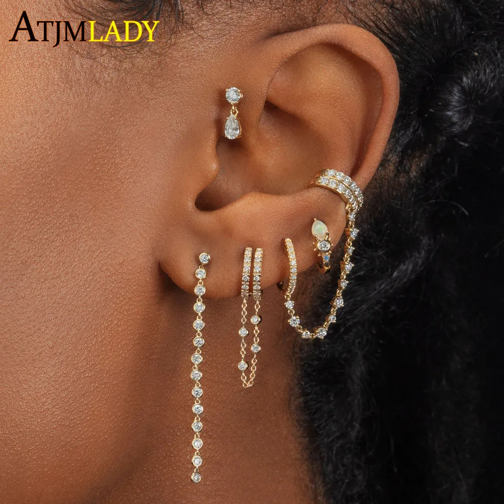 Orecchino A Cerchio Mini Huggie In Argento Sterling 925 Placcato Oro Waterdrop White Fire Opal Stone Pavimentato Multi Piercing Per Le Donne