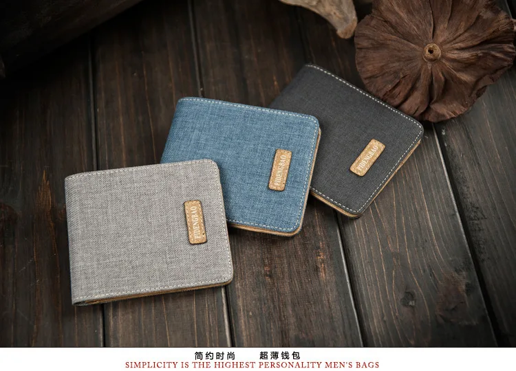 Супертонкие тонкие мужские парусиновые Кошельки и портмоне, модные мужские Студенческие Короткие Бумажники, пластиковый чехол с держателем для кредитных карт