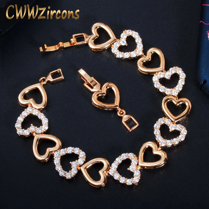 CWWZircons романтичный браслет из 585 золота с кубическим цирконием для женщин в форме сердца, модный браслет, подарки для девушки, ювелирные изделия CB204