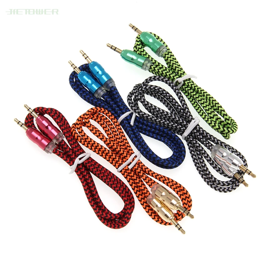 Nylon Braided Audio Cable Jack 3 5 mm Male to Male Cloth Audio Aux Cable For iPhone Car Headphone Speaker Wire Line 100pcs lot
