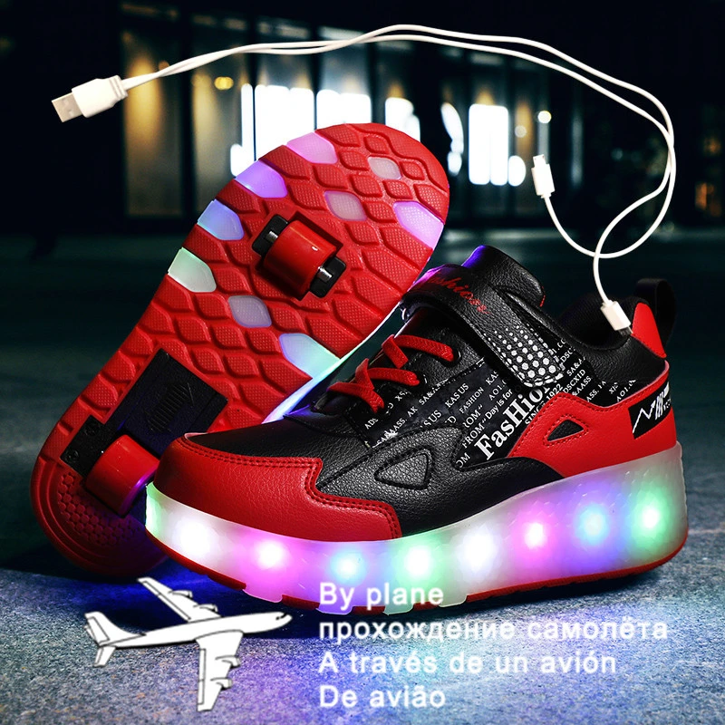 Roller Sneakers for Kids Boys Size 27-43 LED Light Up Shoes with Double Wheels USB Charging Skate Shoes for Children Boys Girls children's shoes for high arches