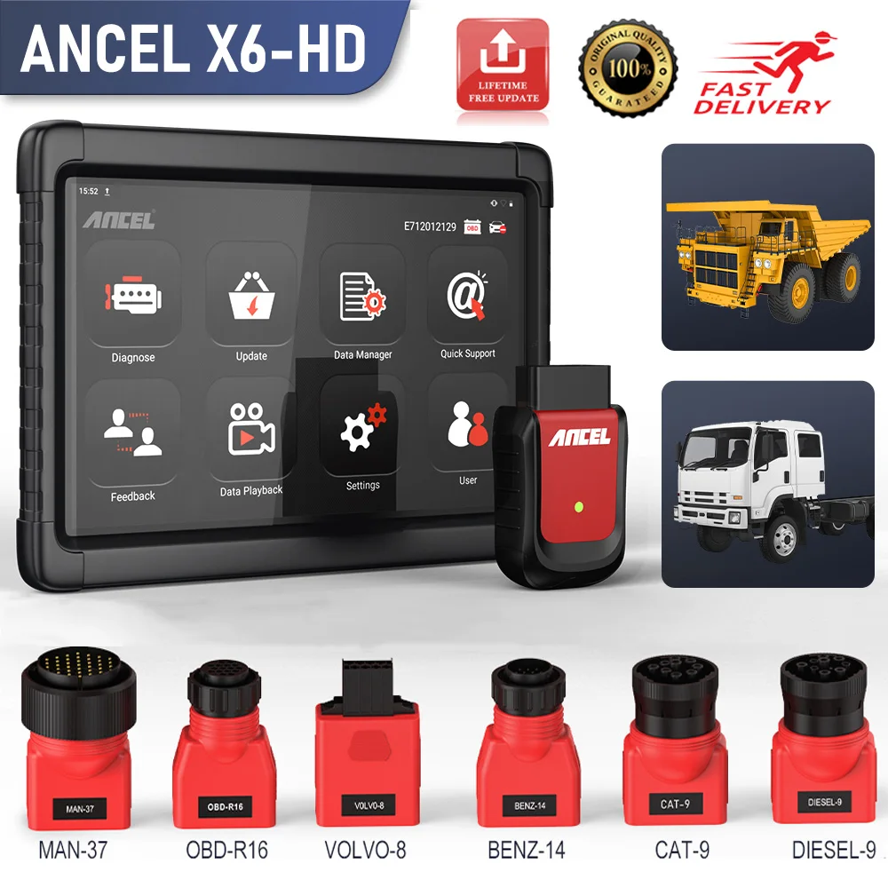 ANCEL X6 HD OBD2 сканер Профессиональный многоязычный легкий/сверхмощный грузовик