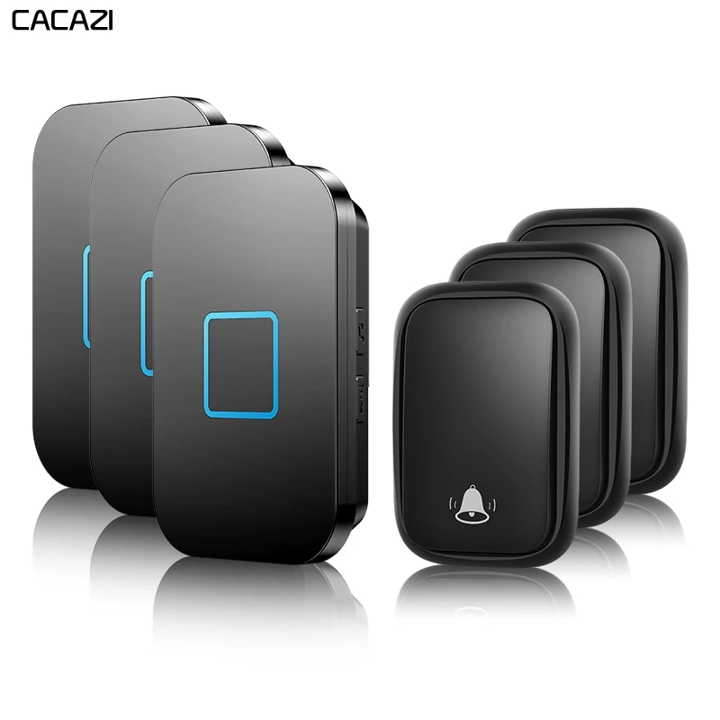 CACAZI беспроводной водонепроницаемый автономный дверной звонок без батареи требуется 3 кнопки 1 2 3 приемника США ЕС Великобритания AU Plug домашний звонок
