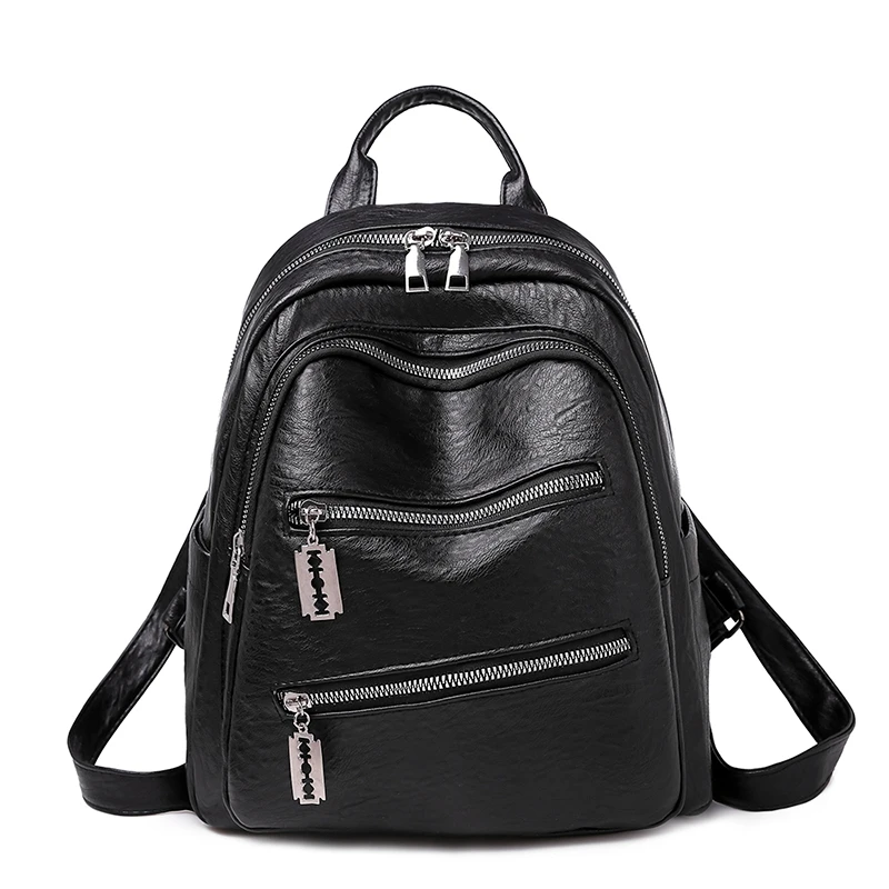 Litthing модный простой стиль Мягкий школьный рюкзак искусственная кожа женская сумка на плечо Цветочная школьная сумка для девочек-подростков - Цвет: black