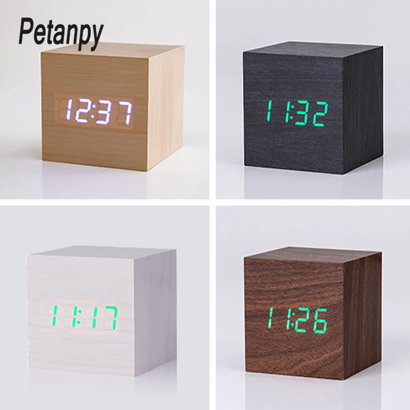 PROD 4000068160092 Square Multicolor Sounds Control Wooden Clock New
Modern Wood Digital LED Desk Alarm Clock Thermometer Timer Calendar
Table
