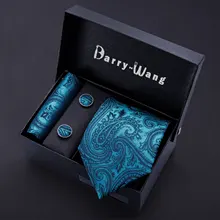 Галстуки для мужчин, подарок, голубой, Пейсли, мужской галстук, шелковый, Цветочный, на шею, галстук, карман, квадратная коробка, набор, мужской свадебный галстук, дизайнерский, Barry.Wang, BB-5164