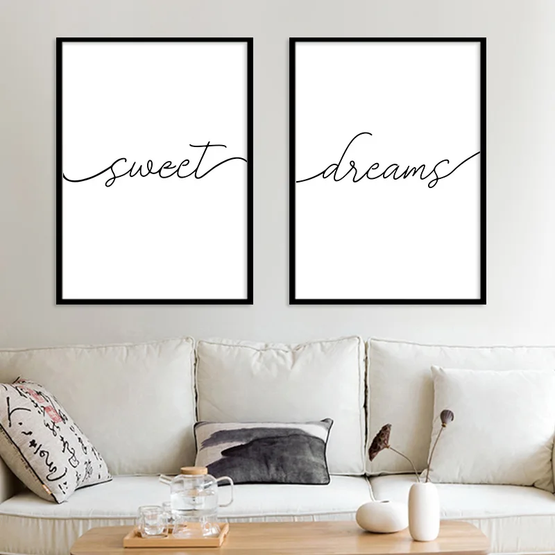 

Minimalist Black and White Sweet Dreams Quotes Canvas Painting Nursery Posters Prints Wall Art Pictures for Bedroom Home Decor