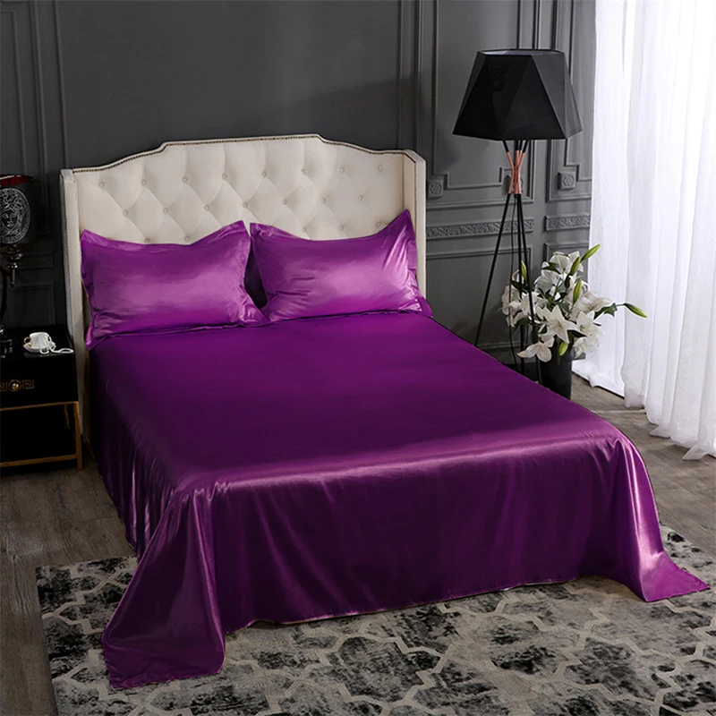 Liv-Esthete Luxury Silk White Flat Sheet Soft Pillowcase Bed Linen Christmas Gift Double Queen King Bed Sheet Healthy Sleep