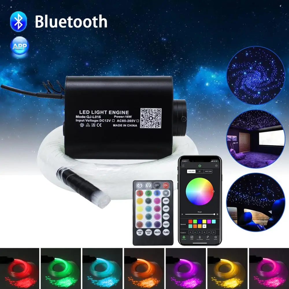 LED Fiber Optic Star Ceiling Light Kit Mixed 335 strands(0.75+1.0+1.5mm)*3M/4M &16W RGBW Optic Fiber  Light Engine DIY Lighting