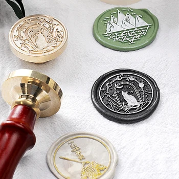 

3cm Flower Sealling Wax Stamp Cat Mountain Wax Seal Retro Wood Stamp Replace Copper Head Hobby Decor Craft Tools Sets Wax Spoon