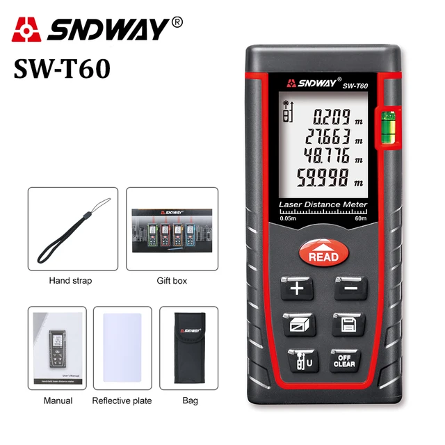 SNDWAY laser distance meter 40M 60M 80M 100M rangefinder trena laser tape range finder build measure device ruler test tool SW-T60 60M