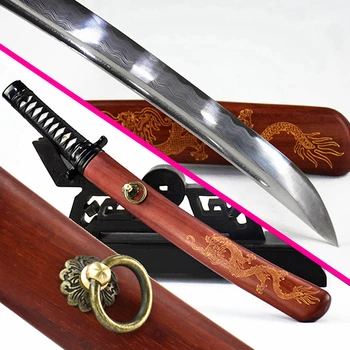 

Redwood Saya Japanese Wakizashi Dao Sword Katana Full Tang High Carbon Steel Pattern Blade Sharp Samurai Tanto Knife Saber