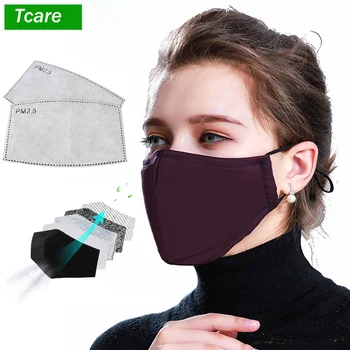 Tcare * Cotton Black Mouth Face Mask with 2 Activated Carbon Filter Windproof Mouth-muffle for Men Women Black Fashion