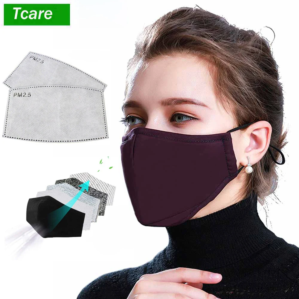 Tcare * mascarilla boca negra de algodón con filtros de carbón activado a prueba de viento, mufla de boca para hombres y mujeres, moda negra - MiPuntoMap