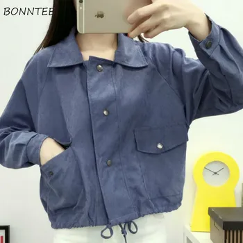 

Jackets Women Solid Zip-up Spring Cargo Baseball Students Bomber Jacket Leisure All-match Pure Fresh Oversize Elastic Waist Chic