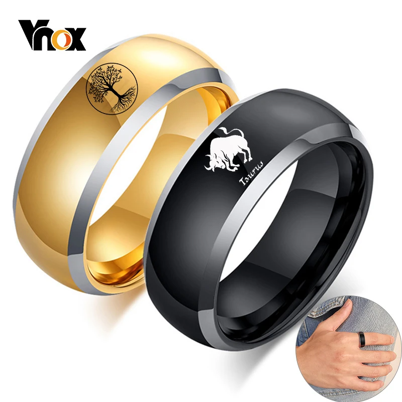 

Vnox Customized 8mm Tungsten Ring for Men Life Tree Constellation Wedding Band Anti Scratch Classic Simple Finger Jewelry