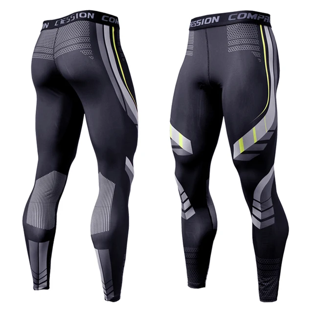 Quick-drying Men Running Tights Pants Compression Print Basketball Training Leggings Elastic Gym Clothing Men Workout Sportswear KC174