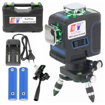 

KaiTian 3D Laser Levels 360 Bracket Precision Cross 12 Lines Self-Leveling Horizontal&Vertical Niveau Lasers Line Green 3D Level