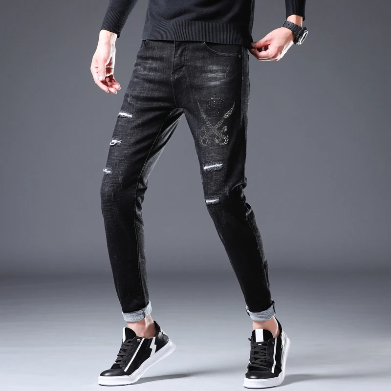 70% OFF New Young Men's Fashion Casual Stretch Slim Jeans Classic Trousers Denim Pants Male Jeans Men Slim High Quality Trousers Cotton